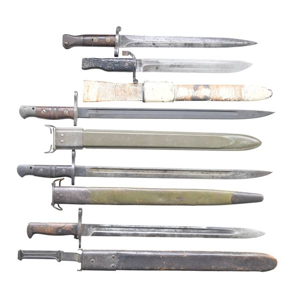 GROUPING OF FIVE U.S. AND BRITISH BAYONETS.