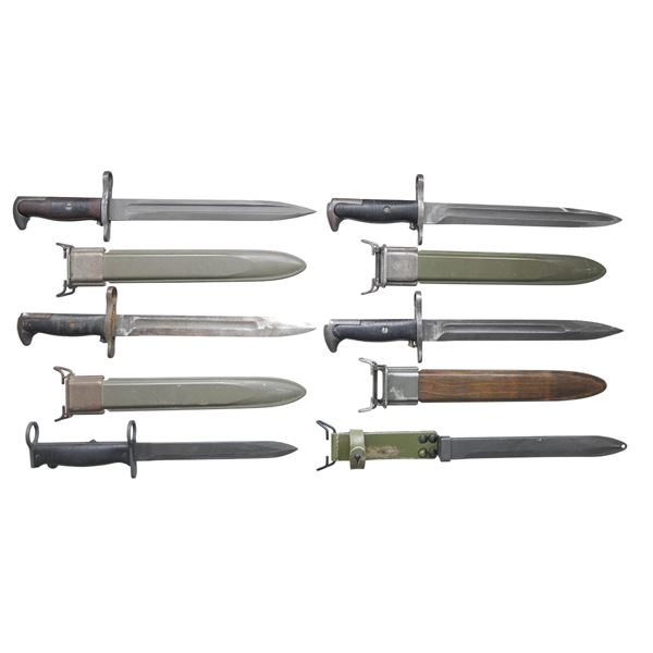 GROUPING OF FOUR US WWII ERA BAYONETS AND ONE
