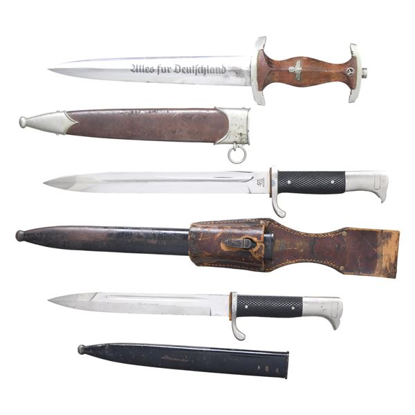 WWII GERMAN SA DAGGER AN 2 DRESS BAYONETS.