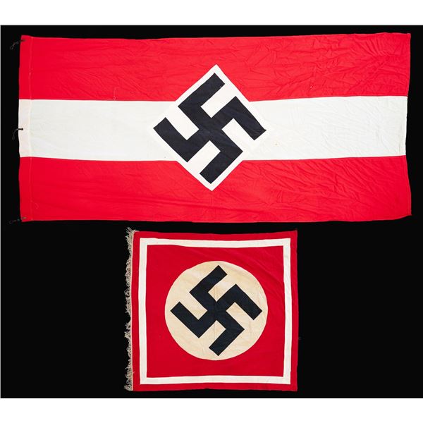 2 LARGE WWII GERMAN FLAGS/BANNERS.
