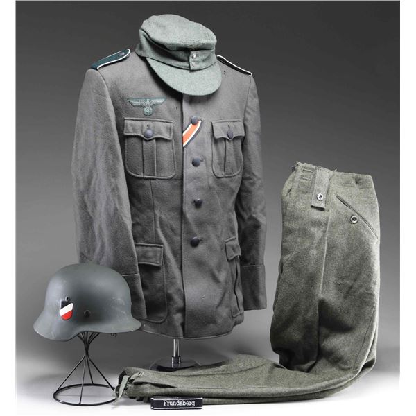 REPRODUCTION WWII GERMAN UNIFORM, HEADGEAR, AND