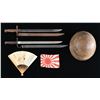 Image 7 : WWII JAPANESE HELMET, BAYONETS, AND FLAGS.
