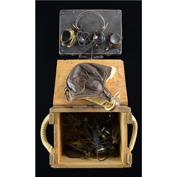 FLIGHT HELMET, EARPHONES & RELATED MATERIAL.