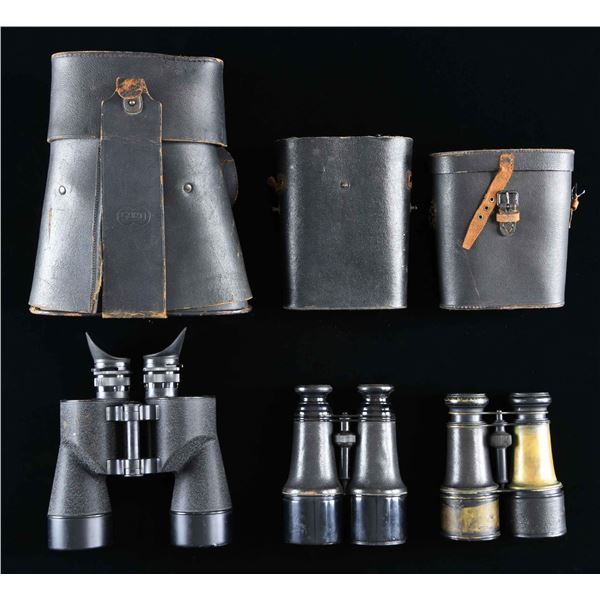 3 PAIRS OF WWI OR WWII BINOCULARS.