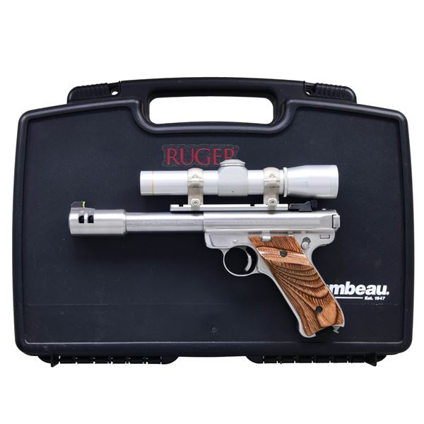 RUGER MKII TARGET STAINLESS SEMI AUTO PISTOL.