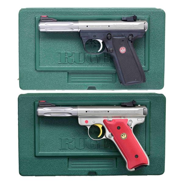 2 RUGER MARK III HUNTER SEMI AUTO PISTOLS WITH