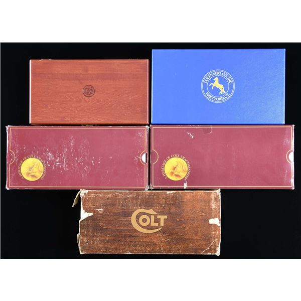 LOT OF 4 COLT REVOLVER BOXES, WITH 1 COLT WOOD