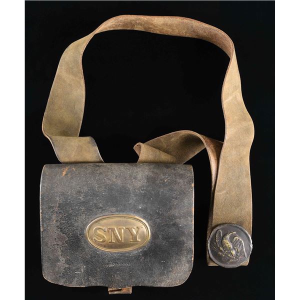 US M1861 CARTRIDGE BOX & SLING WITH SNY BOXPLATE.