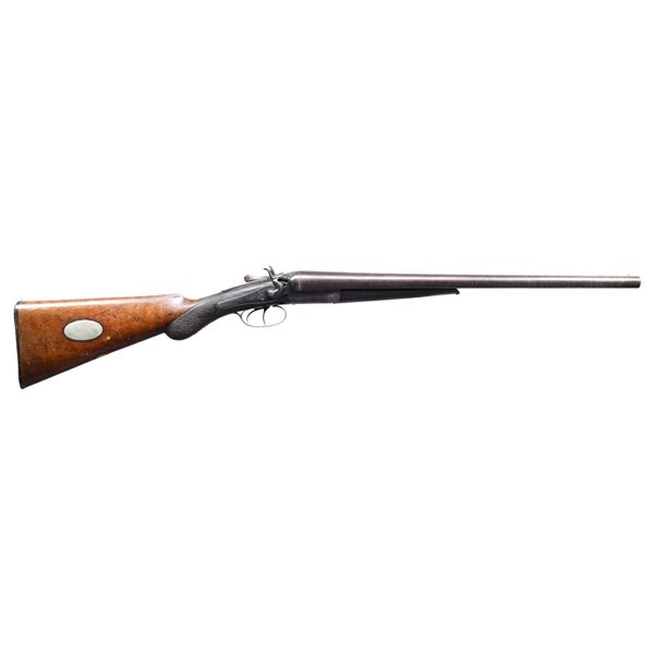 BRITISH SXS HAMMER SHOTGUN WITH PRESENTATION PLATE