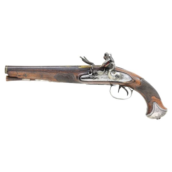 ATTRACTIVE DOUBLE BARREL SILVER MOUNTED FLINTLOCK