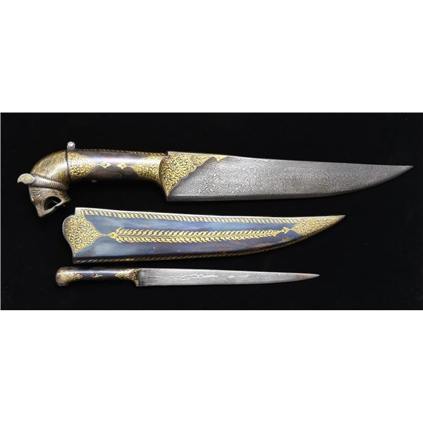 INDIAN KHANJAR WITH HIDDEN INTERIOR DAGGER.