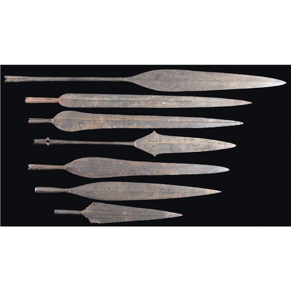 7 FORGED IRON SPEAR HEADS.