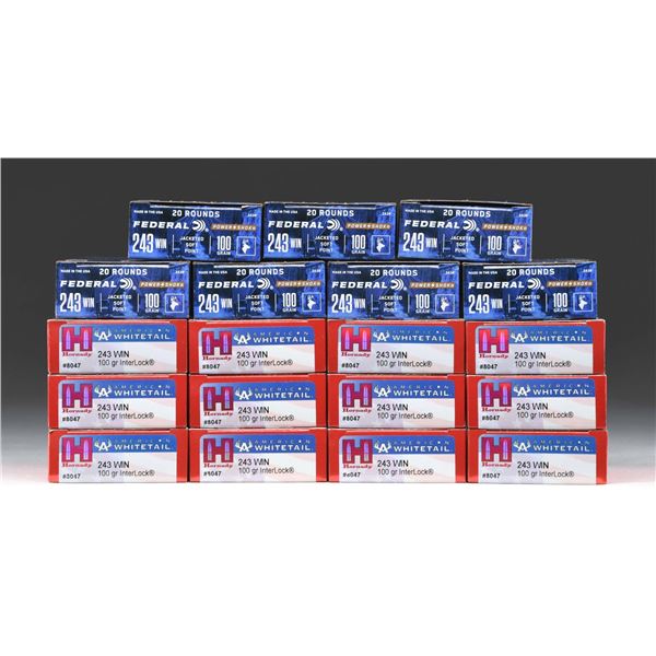 19 BOXES OF 243 WIN. SPORTING RIFLE AMMO.