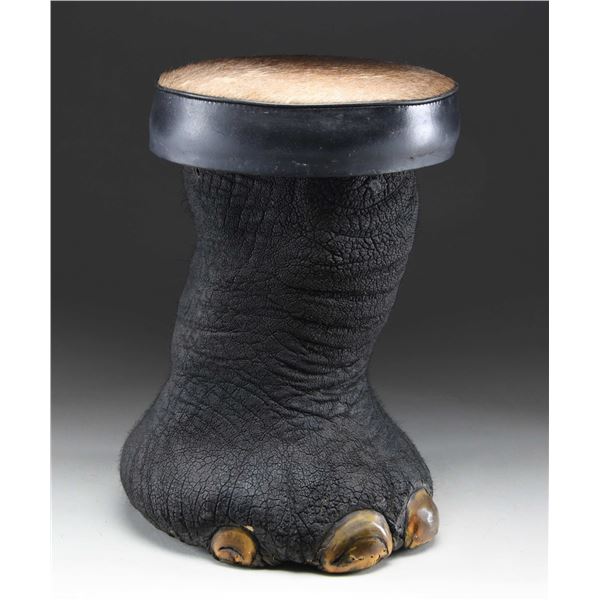 REAL ELEPHANT FOOT MADE INTO A FOOT STOOL OR
