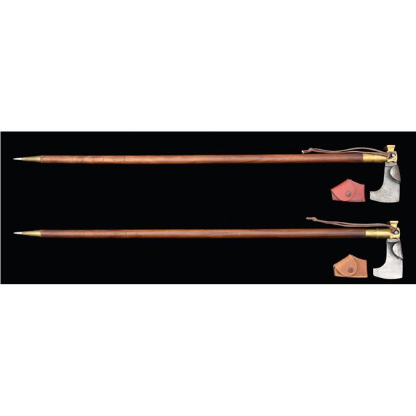 2 GOLD INLAID PLANTER'S AXES.