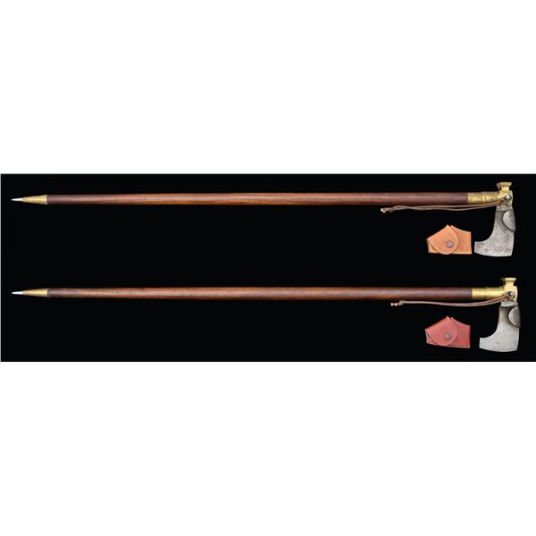 2 GOLD INLAID PLANTER'S AXES.