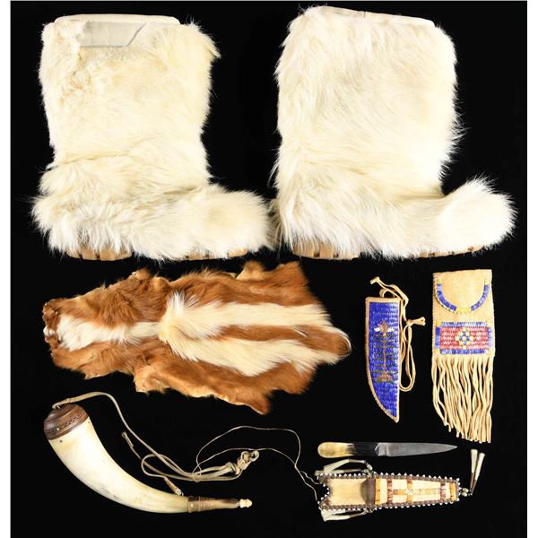 GOAT SKIN BOOTS, QUILL DECORATED ITEMS & MORE.