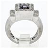Image 9 : 14K White Gold 1.65 ctw Princess Iolite Bezel Solitaire Diamond Halo Brushed Rin