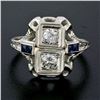 Image 2 : Antique Art Deco 18K White Gold .46 ctw Diamond Sapphire Open Etched Dinner Ring