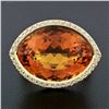 Image 2 : Estate 18K Gold Large Wide Citrine Diamond Halo Almond Eye Shaped Cocktail Ring