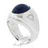 Image 9 : Mens 14k White Gold Simulated Lindy Blue Star Sapphire & Diamond Pinky Dome Ring