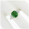 Image 4 : NEW Platinum & 14k Gold 4.39 ctw GIA Cushion Tsavorite & Emerald Cut Diamond Rin
