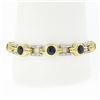 Image 1 : Vintage 18K & 14K TT Gold Round Bezel Sapphire & Baguette Diamond Link Bracelet