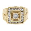 Image 4 : Men's Solid 14K Yellow Gold 1.26 ctw Diamond Solitaire & Halo Nugget Style Ring