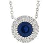 Image 2 : NEW 14K White Gold 1.07 ctw Round Sapphire & Diamond Halo Pendant Chain Necklace