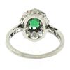 Image 4 : Antique Edwardian French Platinum Emerald & 0.66 ctw Old Cut Diamond Halo Ring