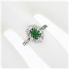 Image 8 : Antique Edwardian French Platinum Emerald & 0.66 ctw Old Cut Diamond Halo Ring