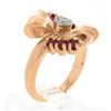 Image 8 : Vintage Retro 14K Rose Gold Old Cut Diamond & Red Stone Polished Bow Ribbon Ring