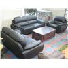 Image 1 : Black Leather 3 Piece Sofa Set