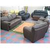 Image 1 : Brown Leather 3 Piece Sofa Set