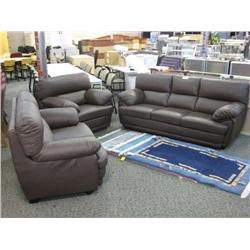 Brown Leather 3 Piece Sofa Set