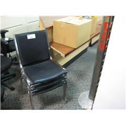 3 Black Stacking Chairs + 2 Boxes Of Misc