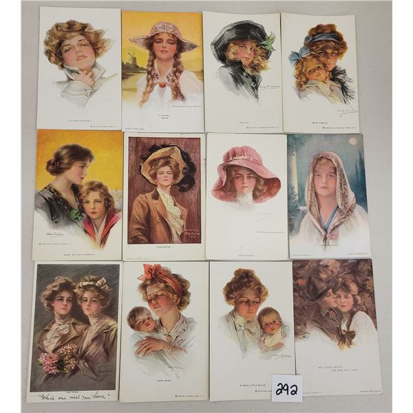 Group of 23 Signed Artist Phillip Boileau Pretty Lady Greeting Postcards