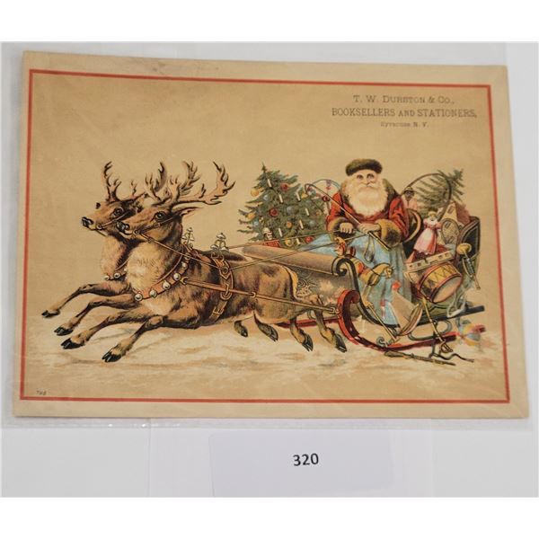 T.W. Durston & Co. Booksellers and Stationers, Syracuse, N.Y. Santa Claus Trade Card