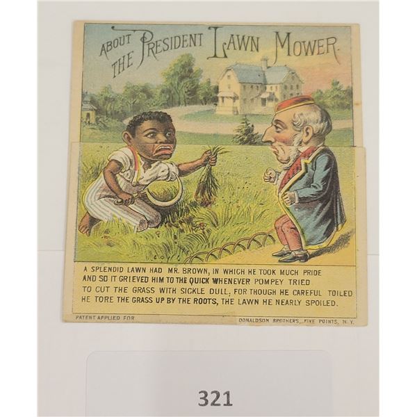 Novelty Trade Card The President Lawn Mower Black Americana Advertising