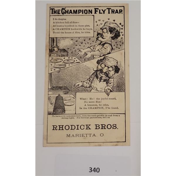 The Champion Fly Trap Rhodick Bros. Marietta, Ohio Trade Card