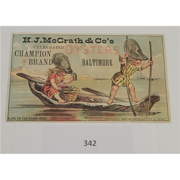 H.J. McGrath & Co's Champion Brand Oysters Baltimore, Maryland Trade Card