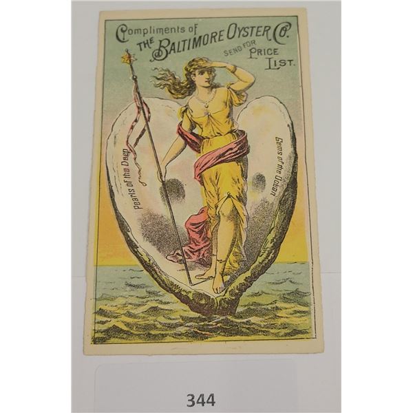 Compliments of the Baltimore Oyster Co. Advertising Trade Card