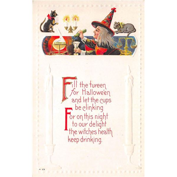 Nash Halloween Witch & Black Cats Hoilday Greeting Postcard