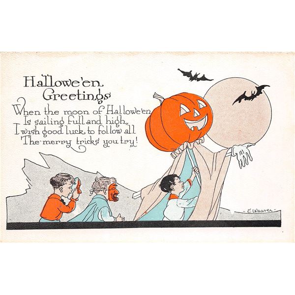 Auburn Weaver Children & Pumpkin Halloween Holiday Greeting Postcard