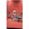 Image 1 : Box of collectibles, car emblems, die cast cars, tin, vintage German beer glasses, etc