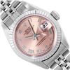 Rolex Ladies Stainless Steel Salmon Roman 18K White Gold Fluted Bezel Datejust