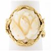 Vintage 14k Gold Large Carved Rose Flower White Angel Skin Coral Freeform Ring