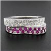 Image 2 : NEW 14K Gold 0.85 ctw Pave Pink Sapphire & Diamond Dual Stack Look Wavy Band Rin
