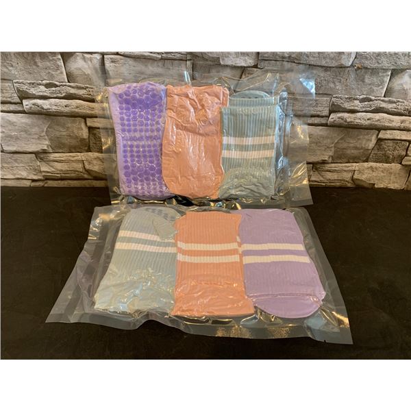 Non Slip Yoga Socks - (Blue, Purple & Pink)