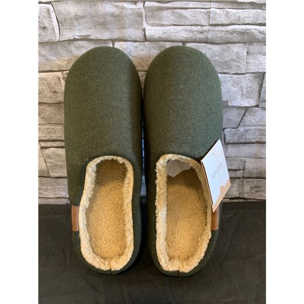 VeraCosy Men's Fuzzy Sherpa Slippers - Olive Green, Size 13-14